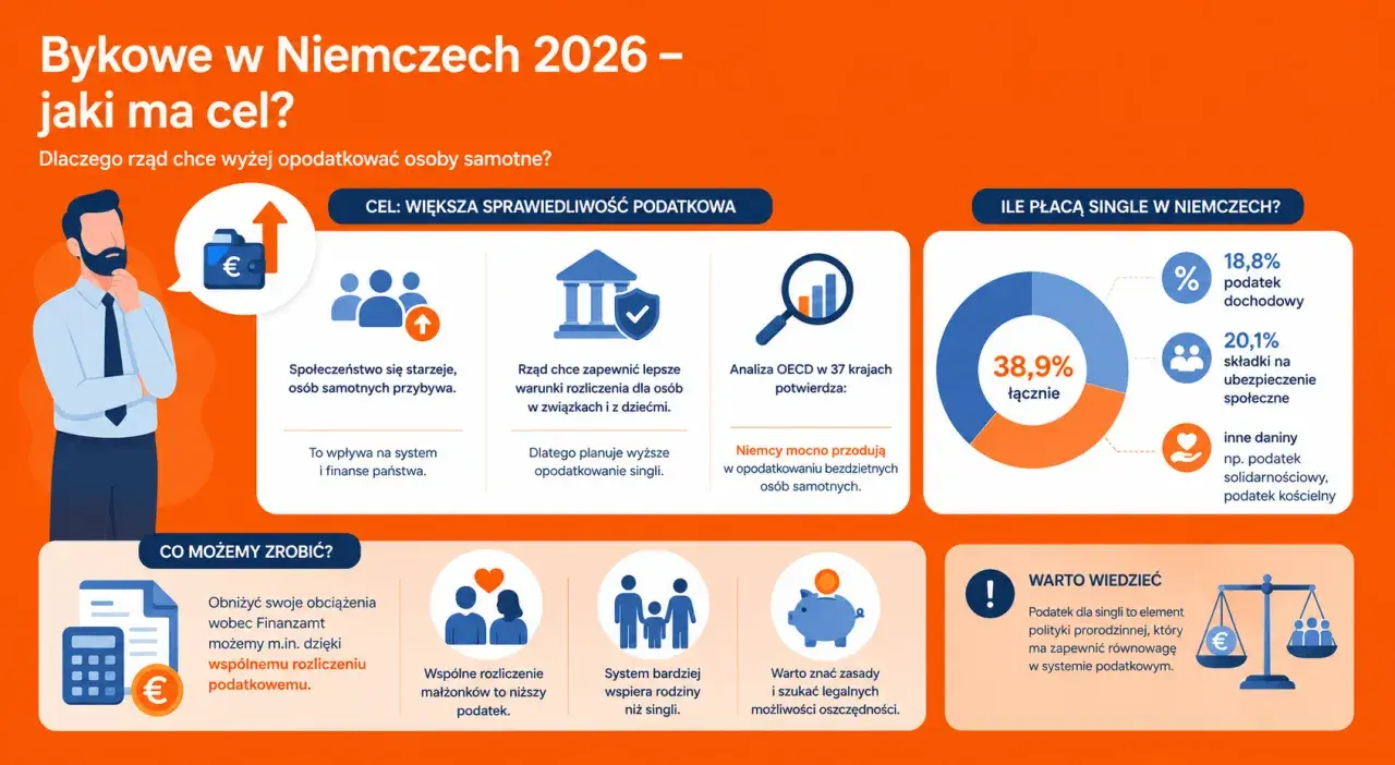Niemcy: 1 klasa podatkowa singli to 38,9% łącznie. Rząd chce większej sprawiedliwości podatkowej, wspierając rodziny.