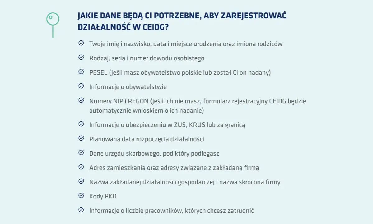 Dane potrzebne do rejestracji działalności w CEIDG, w tym jak sprawdzić swój NIP.