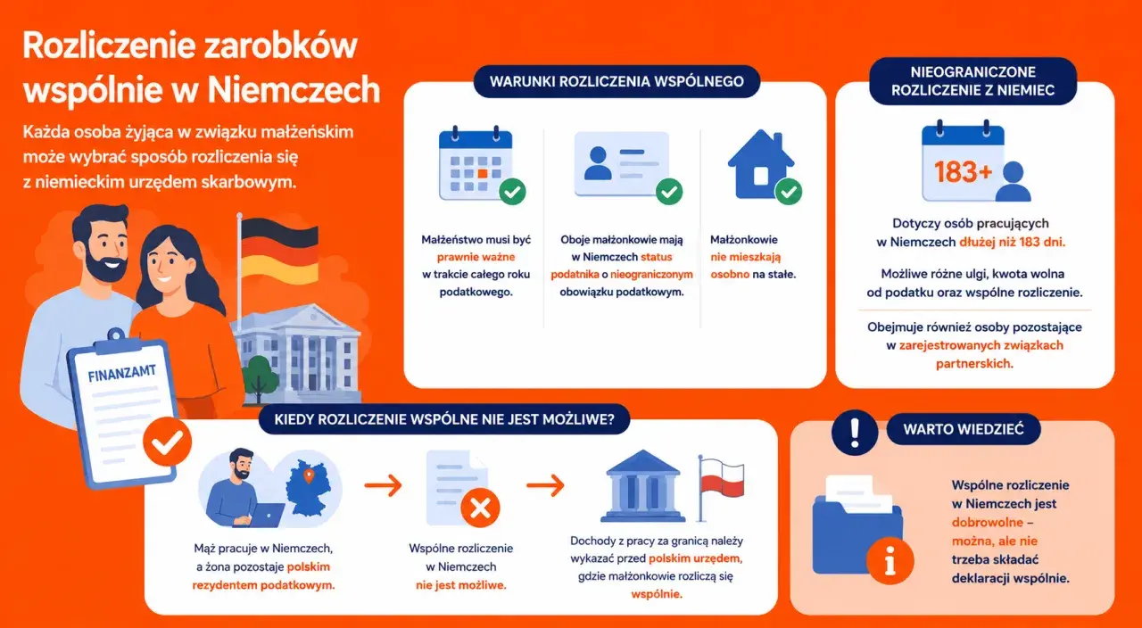 Jak rozliczyć dochody z Niemiec? Dowiedz się, kiedy wspólne rozliczenie jest możliwe i jakie warunki musisz spełnić.