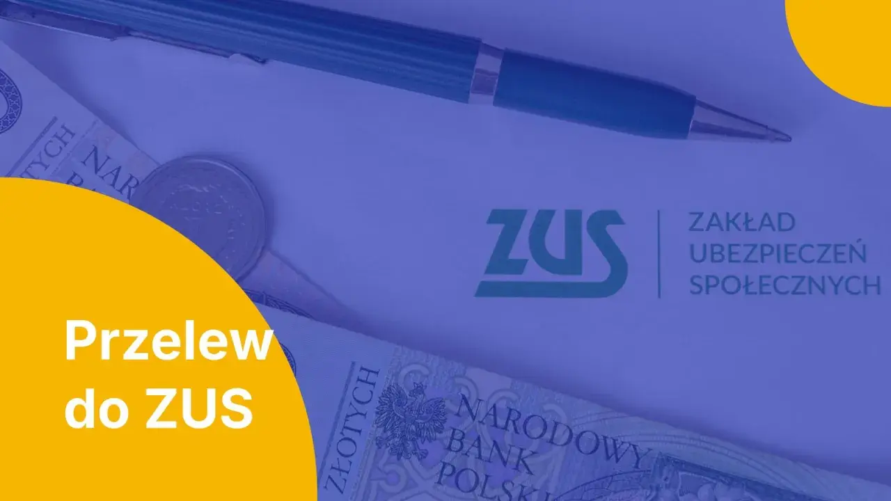 Przelew do ZUS: pieniądze, długopis i logo ZUS. Tytuł przelewu do ZUS jest kluczowy.