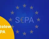 Przelew SEPA. Grafika z symbolem euro i gwiazdami Unii Europejskiej, nawiązująca do europejskich przelewów.