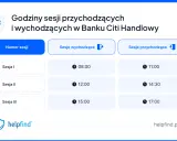 Godziny sesji przychodzących i wychodzących w Banku Citi Handlowy: Sesja I o 08:00, Sesja II o 12:00, Sesja III o 15:00.