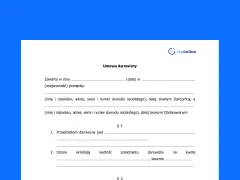 Umowa darowizny, dokument potwierdzający darowiznę od rodziców, zawiera dane darczyńcy i obdarowanego.