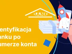 Identyfikacja banku po numerze konta. Rakieta startuje z telefonu, symbolizując szybkie transakcje. Jaki to bank?