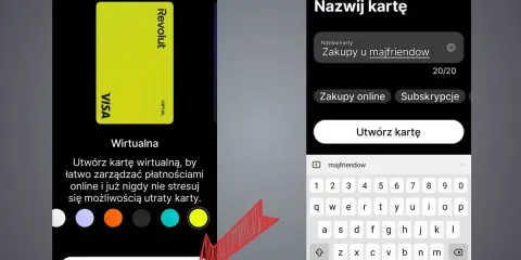 Ekran aplikacji Revolut: tworzenie wirtualnej karty. Szybkie zamawianie karty, by uniknąć stresu. Ile się czeka na kartę Revolut? Wirtualna karta jest dostępna od razu.