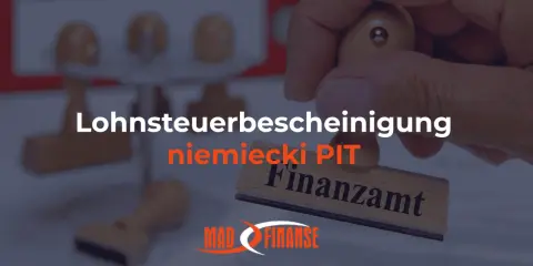 Jak rozliczyć PIT z Niemiec? Stempel "Finanzamt" i "Lohnsteuerbescheinigung" sugerują pomoc w rozliczeniu.