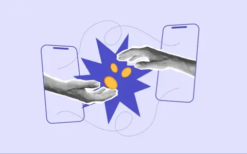 Dwie dłonie wymieniają złote monety między smartfonami. Czy blik jest anonimowy? Pytanie o bezpieczeństwo transakcji.