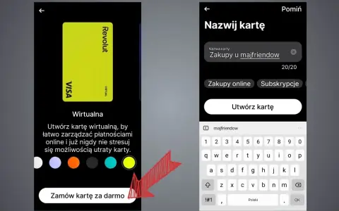 Ekran aplikacji Revolut: tworzenie wirtualnej karty. Szybkie zamawianie karty, by uniknąć stresu. Ile się czeka na kartę Revolut? Wirtualna karta jest dostępna od razu.