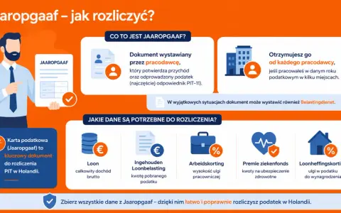Karta podatkowa (Jaaropgaaf) to kluczowy dokument do rozliczenia PIT w Holandii. Belastingdienst wystawia go, by potwierdzić dochód i podatek.