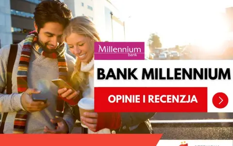 Para młoda sprawdza swój **iban** na telefonie, korzystając z aplikacji **Banku Millennium**.