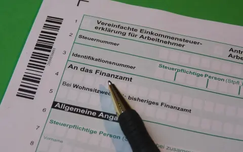 Długopis na formularzu podatkowym, który wypełnia się dla niemieckiego urzędu skarbowego.