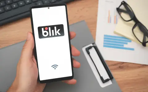 Dłoń trzyma smartfon z logo Blik. Widoczny symbol Wi-Fi sugeruje, że blik przelew na telefon nie doszedł.