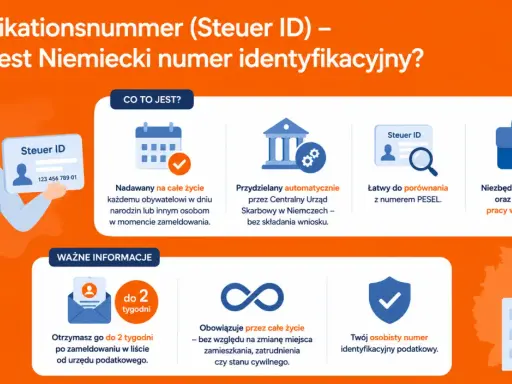Niemiecki numer identyfikacyjny Steuer ID to Twój osobisty numer podatkowy, niezbędny do pracy w Niemczech. Otrzymasz go po zameldowaniu.