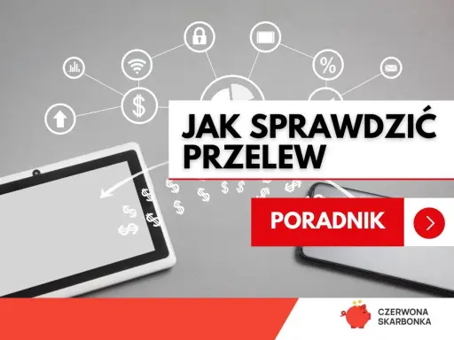 Dowiedz się, ile idzie przelew z innego banku. Poradnik "Jak sprawdzić przelew" z ikonami finansowymi i symbolem dolara.