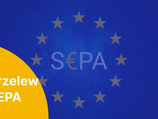 Przelew SEPA. Grafika z symbolem euro i gwiazdami Unii Europejskiej, nawiązująca do europejskich przelewów.