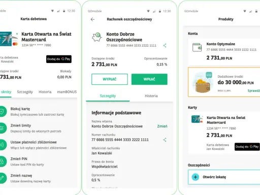 Aplikacja mobilna banku BNP Paribas z opcją blokady transakcji na karcie debetowej Mastercard Jana Kowalskiego.