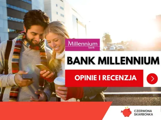 Para młoda sprawdza swój **iban** na telefonie, korzystając z aplikacji **Banku Millennium**.