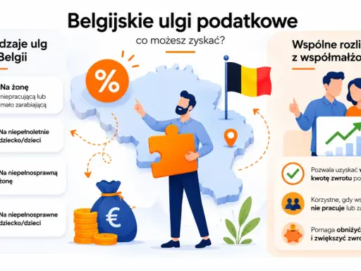 Belgijskie ulgi podatkowe: rodzaje ulg, wspólne rozliczenie z małżonkiem, wsparcie dla niepracujących i dzieci.