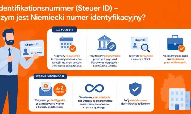 Niemiecki numer identyfikacyjny Steuer ID to Twój osobisty numer podatkowy, niezbędny do pracy w Niemczech. Otrzymasz go po zameldowaniu.