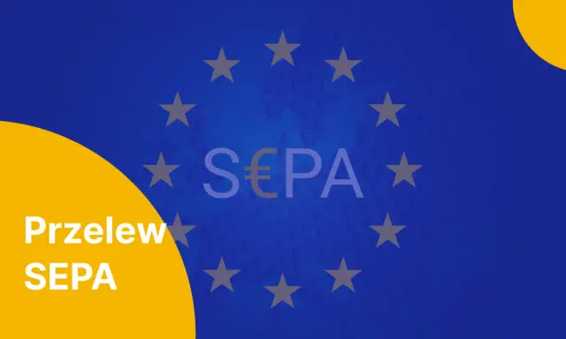 Przelew SEPA. Grafika z symbolem euro i gwiazdami Unii Europejskiej, nawiązująca do europejskich przelewów.