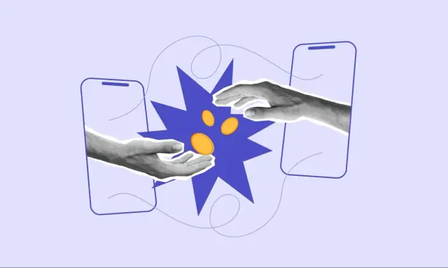 Dwie dłonie wymieniają złote monety między smartfonami. Czy blik jest anonimowy? Pytanie o bezpieczeństwo transakcji.