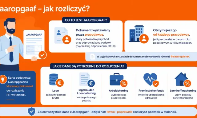 Karta podatkowa (Jaaropgaaf) to kluczowy dokument do rozliczenia PIT w Holandii. Belastingdienst wystawia go, by potwierdzić dochód i podatek.