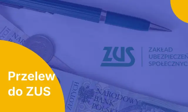 Przelew do ZUS: pieniądze, długopis i logo ZUS. Tytuł przelewu do ZUS jest kluczowy.