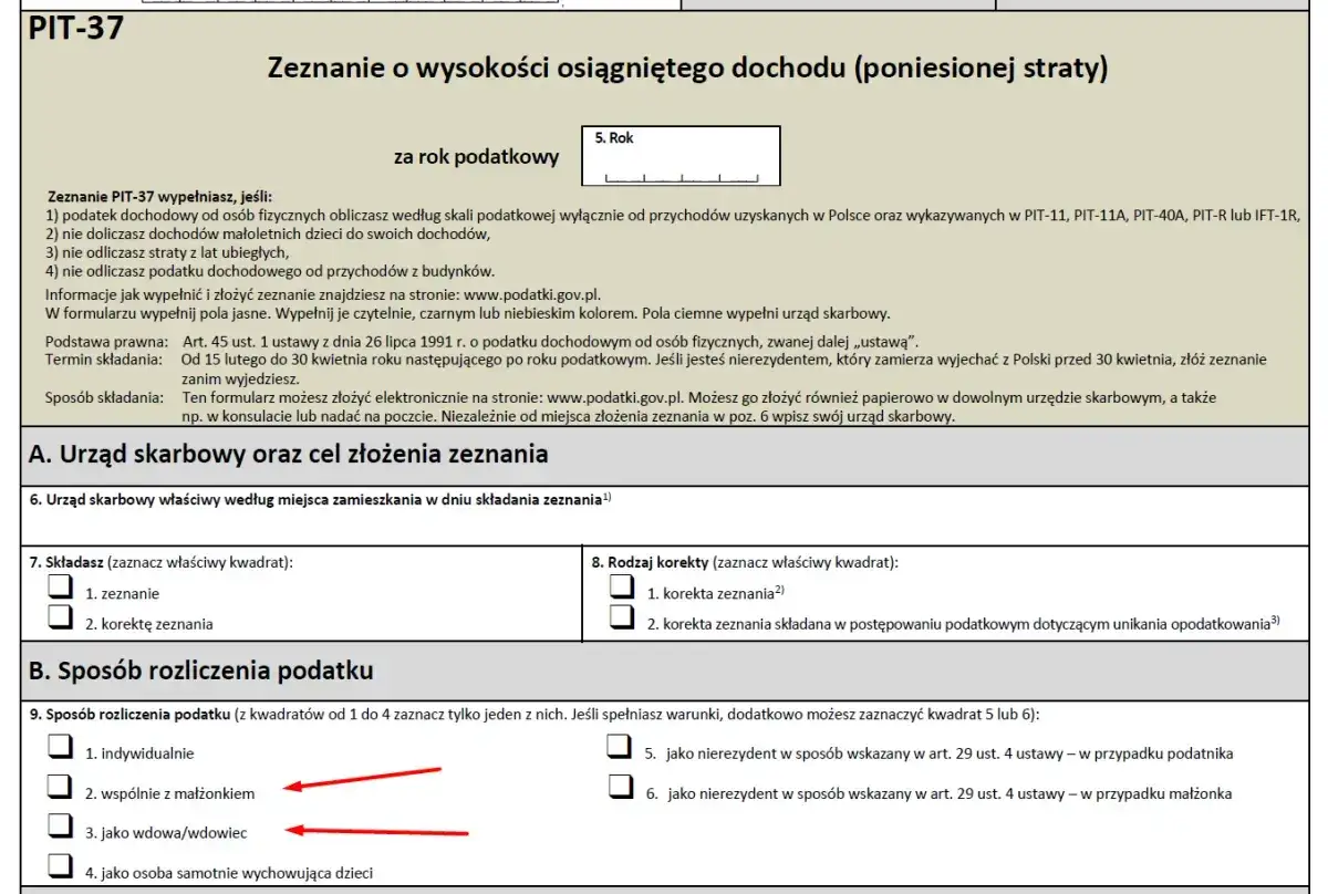 Formularz PIT-37, sekcja 