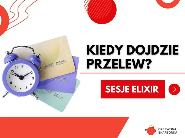 Budzik i karty płatnicze obok pytania "Kiedy dojdzie przelew?". Dowiedz się, ile idzie przelew z Niemiec.
